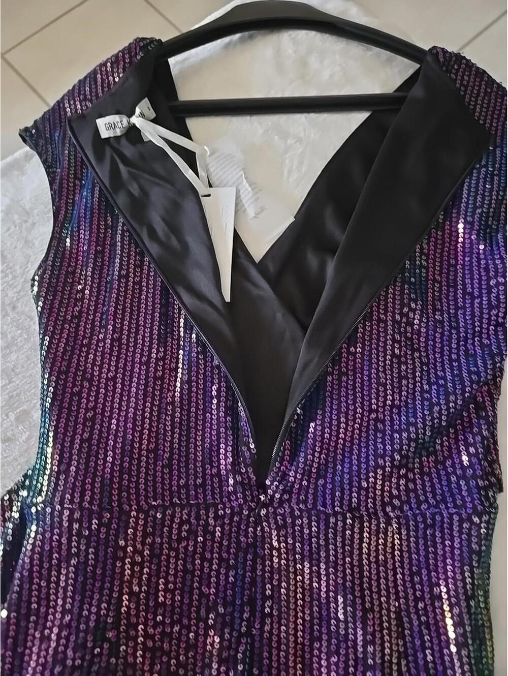 NWT Grace Karin Wrap Dress Women's M Purple Sequin Sparkly Glitter Party Club - Picture 8 of 9